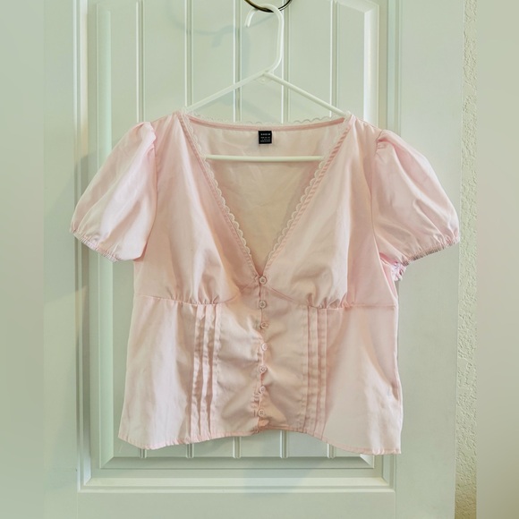 SHEIN Tops - SHEIN Blush Pink Button-Up Grunge Corset Babydoll Blouse 👚